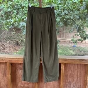 Gap Women's Linen Cotton Pleated Pants Army Jacket Green Size 2
